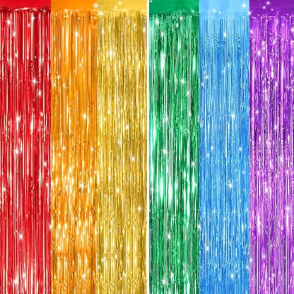 Valentines Day 2 Pack 3.3 * 8.3 ft Foil Curtain Metallic Tinsel Fringe Curtains Photo Booth Props Backdrop for Birthday Wedding Engagement Baby Shower Christmas Holiday Celebration Party，Rainbow - color: Rainbow, size: 2 Pack