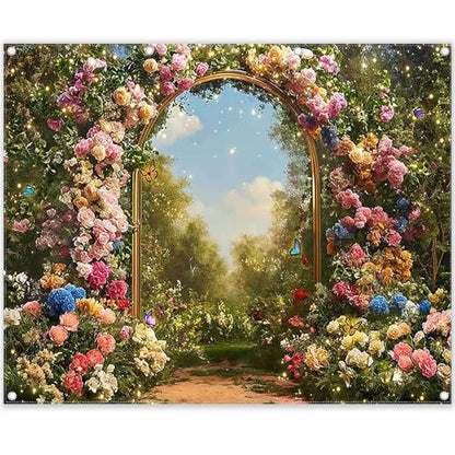 10x8ft Fabric Spring Enchanted Garden Backdrop Fairytale Forest Floral Butterfly Wonderland Oil Paint Photography Background Girl Kids Birthday Decor Photo Banner - size: 10'x8'