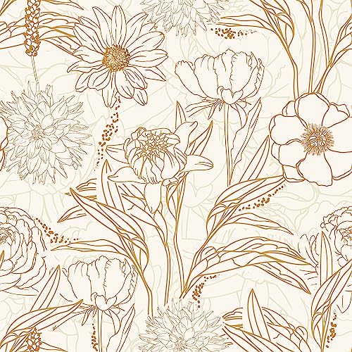Gold/White Floral Peel and Stick Wallpaper - Vintage Floral Contact Paper, Removable, Waterproof, Decorative Vinyl, Self-Adhesive Wallpaper for Living Room, Bedroom - 17.71 in x 236.2 in - color: Floral-11, size: 17.71" x 236.2"