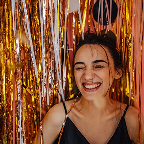 5 Pack Foil Curtain Backdrop Gold Metallic Tinsel Foil Fringe Curtains Photo Booth Props for Birthday Wedding Engagement Baby Shower Bachelorette Christmas Holiday Celebration Party Decorations - color: Gold, size: 5 Pcs