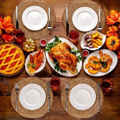 GENMOUS Woven Placemats Set of 12, 12" Round Placemats Natural Water Hyacinth Boho Placemats,Farmhouse Rattan Chargers for Dinner Plates, Rustic Braided Wicker Table Mats for Thanksgiving,Home,Wedding - size: 12inch, Set of 12