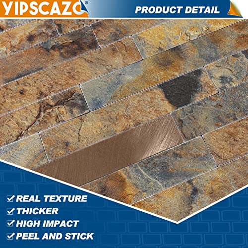 Yipscazo Peel and Stick Stone Metal Backsplash, Stick on Tiles for Backsplash Kitchen (Brown Stone Rock, 10-Pack) - color: Brown Stone Rock