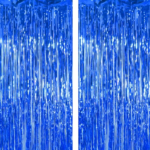 2 Pack Thickened Royal Blue Metallic Foil Fringe Curtains Streamer Rip Resistant Shimmer Tinsel Photo Booth Backdrop for Birthday Wedding Christmas Bachelorette Party Decorations 3.28ft x 6.56ft - color: Royal Blue, size: 2 Pack