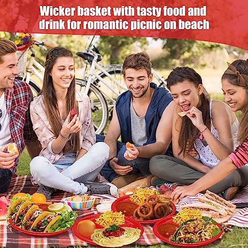 Umigy 100 Pcs 10 Inch 3 Compartments Divided Plastic Plates Bulk Colorful Disposable Heavy Duty Round Dinnerware for Valentine Wedding Birthday Party(Red) - color: Red