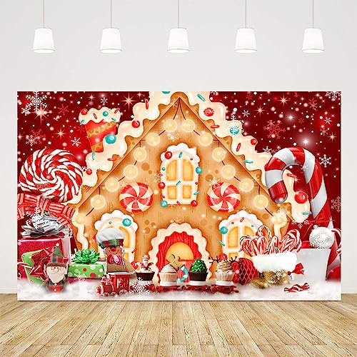 Ticuenicoa Christmas Gingerbread House Backdrop for Photography 5x3ft Winter Merry Xmas Snow Scene Lollipop Red Candyland Background Santa Baby Shower Birthday Party Decorations Photo Studio Props - size: 5x3ft