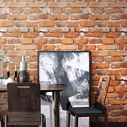Faux Brick Peel and Stick Wallpaper 17.7" x 393" Contact Paper for Cabinets 3D Brick Wall Backdrop Self-Adhesive Wallpaper Red Bricky Textured Vintage Removable Wall paper for Fireplace Kitchen Vinyl - size: 17.7" x 393"