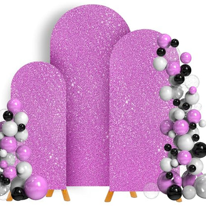 Lavender Backdrop Arch Glitter 2-Sided 4FT 5FT 6FT Sequin Fabric Surface Stretchy Shiny Spandex Arch Stand Cover for Wedding Birthday Party Decorations