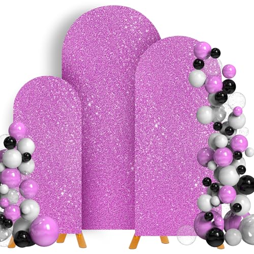 Lavender Backdrop Arch Glitter 2-Sided 4FT 5FT 6FT Sequin Fabric Surface Stretchy Shiny Spandex Arch Stand Cover for Wedding Birthday Party Decorations