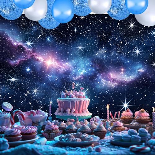 Galaxy Starry Stars Sky Backdrop 7Wx5H Feet Polyester Fabric Navy Blue Outer Space Universe Nebula Clouds Fantasy Planet Boys Kids Decoration Cosmic Photography Background Photo Shoot Props - color: E-11Galaxy1, size: 7Wx5H