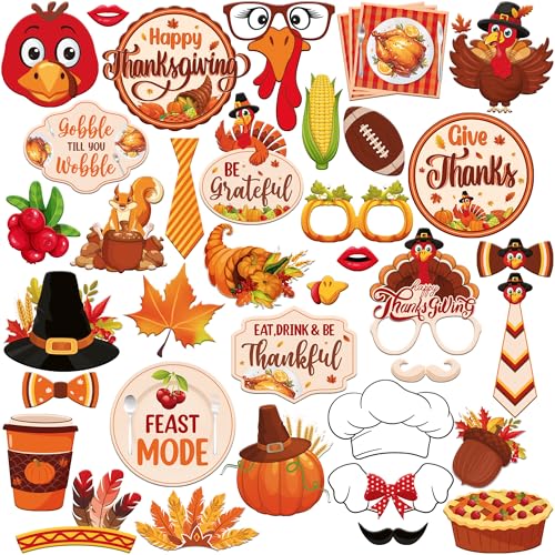 KatchOn, Happy Thanksgiving Photo Booth Props - Pack of 36 | Props for Thanksgiving Party Decorations | Fall Selfie Props, Fall Festival Decorations Indoor - color: Multi Color