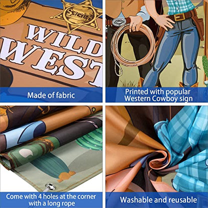 Blulu 6 x 3 ft Western Cowboy Backdrop Party Decorations - Wild West Rodeo Photo Booth Props Background & Door Banner with Funny Supplies for Birthday, Cowboy Theme Events Rustic Poster