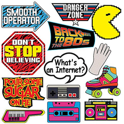 Retro 80s Photo Booth Props - 37 Pieces - Funny 1980s Theme Party Supplies, Decorations and Gifts