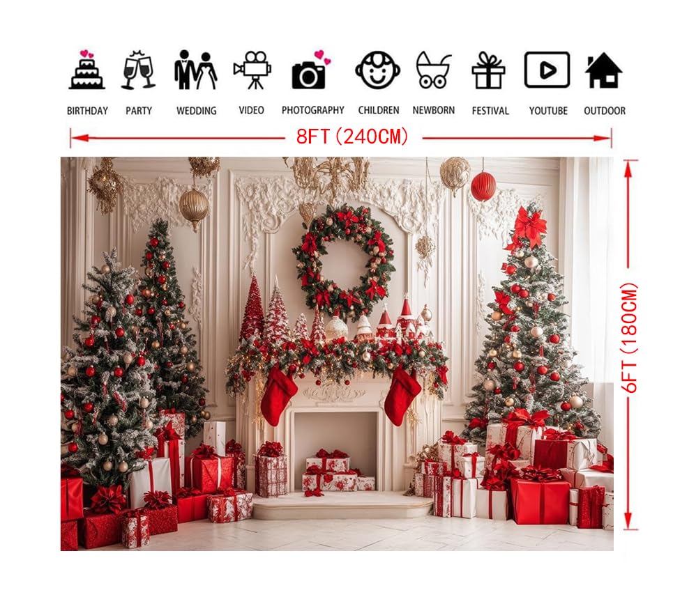 8x6ft Christmas Fireplace BackdropsChristmas Decor Photo Prop Holiday Family Party Birthday Baby Shower Decoration Photo Booth Props D785 - size: 8x6ft