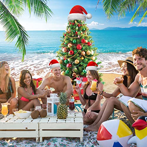July Christmas Tree Photography Backdrop - Tropical Beach Palm Leaves Blue Sky Ocean Family Holiday Party Photo Backdrop (8X6FT(94X70inch)) - size: 8X6FT(94X70inch)