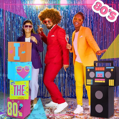 Amyhill 6 Pcs Large 80s Party Decorations Hip Hop Favor Set Paper Party Boxes Novelty Disco Theme Decoration for Retro 1980s 1990s Theme Birthday Neon Disco Music Supplies - style: 80s