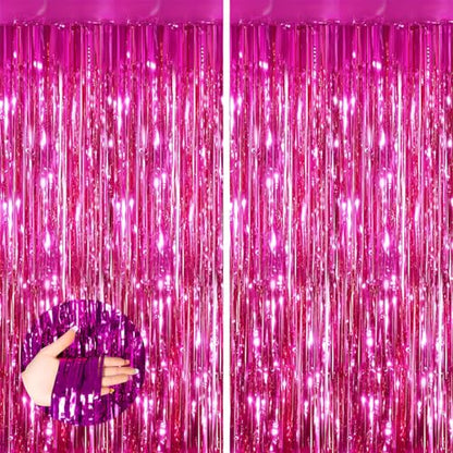 Valentines Day 2 Pack 3.3 * 8.3 ft Foil Curtain Metallic Tinsel Fringe Curtains Photo Booth Props Backdrop for Birthday Wedding Engagement Baby Shower Christmas Holiday Celebration Partyl,Hot Pink - color: Hot Pink, size: 2 Pack