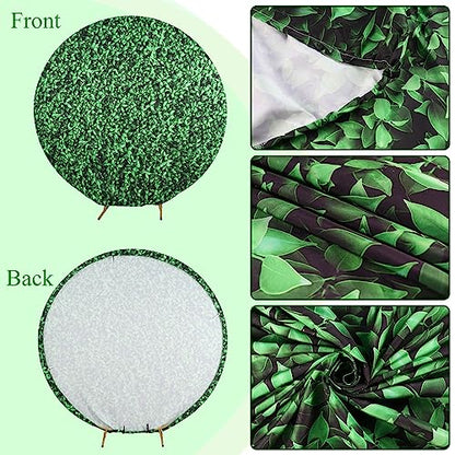 Laeacco Green Leaves Round Backdrop 5x5FT Greenery Circle Photography Backdrop Green Grass Ivy Wall Newborn Baby Shower Birthday Party Decoration Banner Bridal Shower Wedding Photo Studio Props - size: 5FT