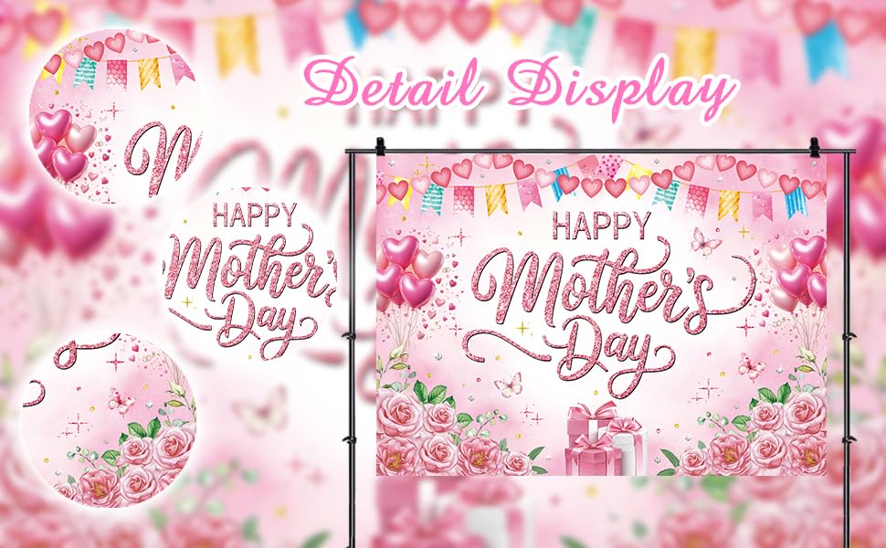 Happy Mother's Day Backdrop 8x6ft Pink Rose Floral Polyester Photography Background for Party Photo Booth Studio Banner Photoshoot Decoration - size: 8x6FT