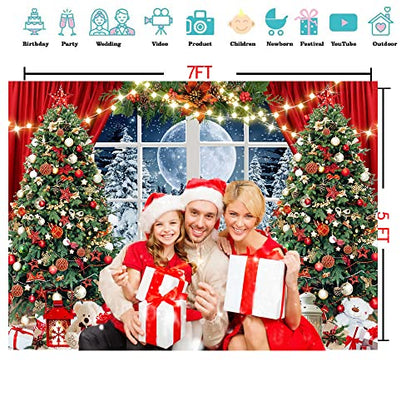 7x5ft Christmas Backdrop Christmas Window Backdrop for Photography Winter Xmas Tree Snow Gift New Year Party Backdrops Xmas Night Family Party Background - size: 7x5ft