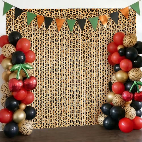 2 Packs Cheetah Prin Foil Fringe Curtain, Leopard Print Glitter Metallic Tinsel Backdrop for Birthday, Baby Shower, Jungle Safari Bachelorette Photo Booth Props Animal Party Decorations Favor Supplies - color: Brown