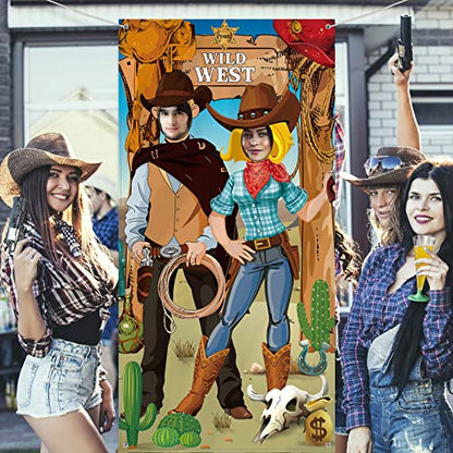 Blulu 6 x 3 ft Western Cowboy Backdrop Party Decorations - Wild West Rodeo Photo Booth Props Background & Door Banner with Funny Supplies for Birthday, Cowboy Theme Events Rustic Poster
