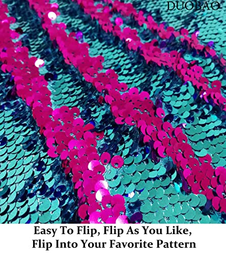 DUOBAO Sparkly Sequins Table Runner - Reversible Two-Tone Turquoise to Fuchsia Gradient Fabric for Holiday Wedding Party Table Decor, 2 Yards (6 Ft) Mermaid Design, Non-Waterproof Decorative Accent - color: Turquoise to Fuchsia, size: 2 Yards