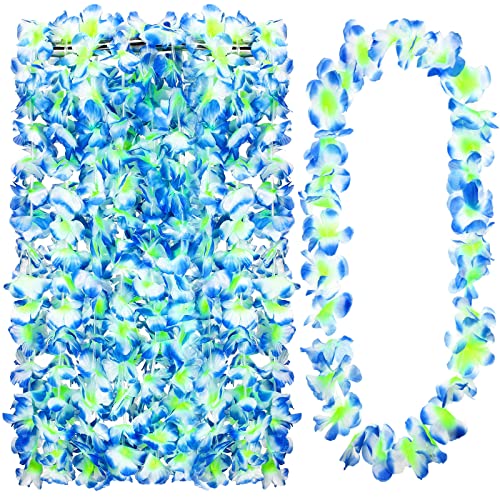 Hoteam 24 Counts Blue Hawaiian Leis Necklace Tropical Flower Lei Floral Luau Party Decorations Hawaiian Flower Luau Necklaces Hula Dance Garland Headbands for Beach Birthday Wedding Party Favors - color: Blue