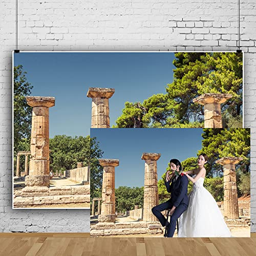 5x3ft Antique Greece Sanctuary Pillar Photography Backdrop Ancient Greek Ruins Olympia Historic Building Column Photo Background Travel Photo Booth Props NBK08021