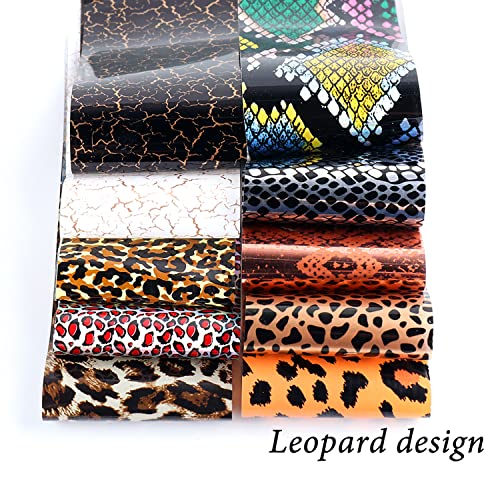 Leopard Nail Art Foil Transfer Stickers Laser Nail Foil Decals Supplies Animal Texture Designs Glue Transfer Sticker for Women Fingernails and Toenails Decorations Manicure Tips 10Sheets - style: Leopard Print