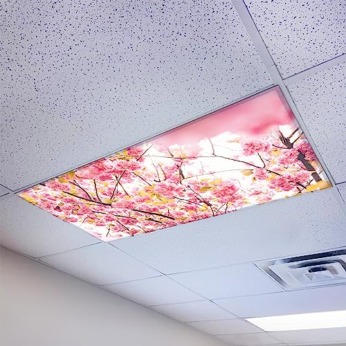 Magnetic Fluorescent Light Cover for Ceiling Lights Classroom 2x4 - High Resolution Magnetic Office Light Filter (Pack of 1) - Improve Focus, Eliminate Headaches & Eyestrain - Flower - color: Cherry Blossoms