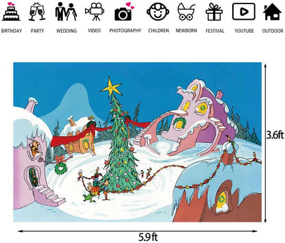 5.9X 3.6ft Welcome to Whoville Backdrop Snow Winter Whoville Christmas Banner Christmas Village Party Photography Background Xmas Birthday Baby Shower Party Supplies Decoration - size: 5.9x 3.6ft