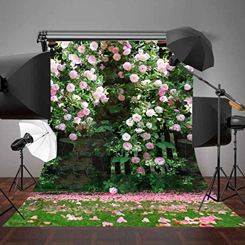 5x7ft Nature Scenery Backdrop Millennial Pink Flower Wall Green Leaves Photography Background A Vibrant Garden Backdrop LYLX008 - size: Vinyl-5x7FT