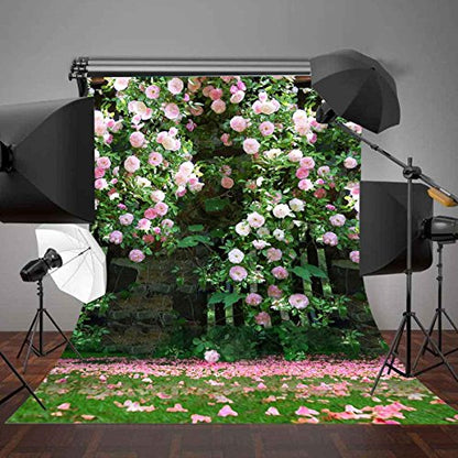 5x7ft Nature Scenery Backdrop Millennial Pink Flower Wall Green Leaves Photography Background A Vibrant Garden Backdrop LYLX008 - size: Vinyl-5x7FT