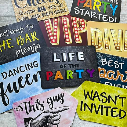 Plastic Photo Booth Prop Signs - Set of 10 Phrases - PARTY Mix