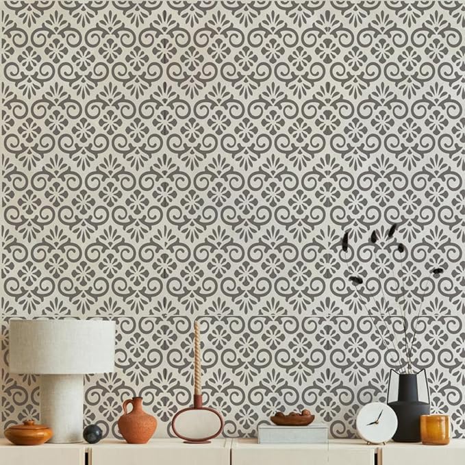 Damask Stencils for Crafts Reusable Texture Stencils Mixed Media Stencil Background Drawing Templates for Painting on Wood Wall Fabrics Crafts Furniture - style: Damask