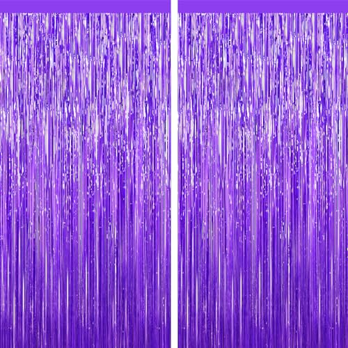 Purple Tinsel Backdrop Foil Fringe Curtains - 2 Packs Door Streamers Backdrop for Birthday Door Decorations, Party Supplies for Bachelorette, Graduation, Christmas, Disco Decor - color: Purple