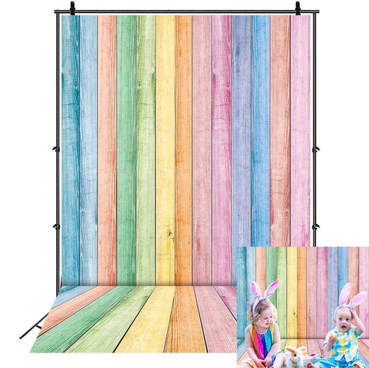 Colorful Wood Backdrop Easter Rainbow Pastel Rustic Wooden Wall Floor Texture Photography Background Spring Easter Kids Adult Baby Shower Birthday Party Decor Banner Portrait Photo Props (5x7FT) - size: 5x7FT