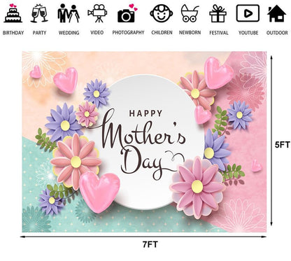 7x5ft Happy Mother's Day Backdrops Thanks Mother Party Photoshoot Backdrops Mom's Day Party Decorations Banner Backdrop Mother's Day Birthday Party Background 138 - size: 7x5ft
