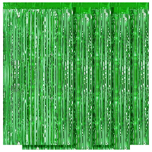 5 Pack Green Fringe Backdrop 3.2ft x 8.2ft Foil Curtain Tinsel Fringe Curtains Backdrop Streamers for Birthday Party Decoration Wedding Christmas Decoration - color: Green