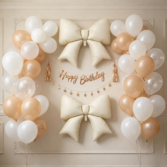 Cream Bow Foil Balloons 38 Inch, Large Beige White Bow Shaped Mylar Balloons for Girls Women Boho Birthday Baby Shower Bridal Shower Engagement Wedding Neutral Party Decorations Supplies - color: Cream, size: 38inch