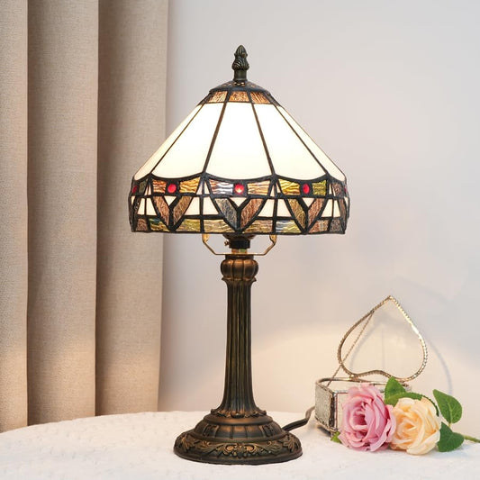 Small Tiffany Lamp Stained Glass Lamp Vintage White Tiffany Style Table Lamps Cute Unique Bedside Nightstand Lamp Mini Decorative Desk Night Light for Bedroom Kitchen Counter Small Spaces - color: Tiffany Lamp O