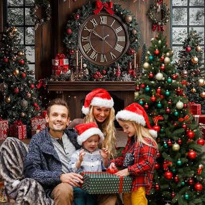 Mocsicka Merry Christmas Backdrop Clock Xmas Tree Christmas Party Decorations New Year Eve Winter Photography Background Photo Booth Props (Red, 12x10ft(144"x120")) - size: 12x10ft(144"x120")