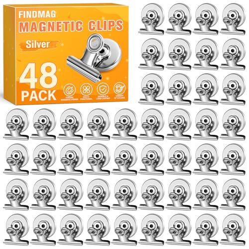 FINDMAG 48 Pack Magnetic Clips for Photo and Picture Display, Strong Scratch-Free Fridge Magnets, Heavy Duty Metal Clips for Picture Hanging, Kitchen, Sculptural Picture Frame, Whiteboard, Silver - color: Silver, size: 48 Pack