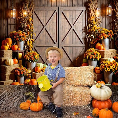 Fall Thanksgiving Backdrop 10x8ft Autumn Farm Rustic Barn Door Harvest Pumpkin Hay Photography Background Thanksgiving Party Decorations Banner Photo Studio Props