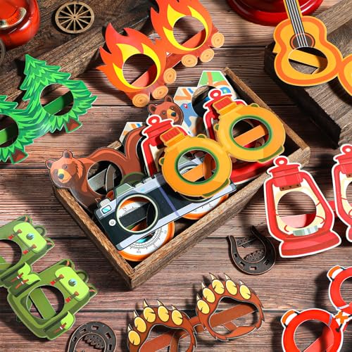 32 Pcs Camping Party Decorations Camper Theme Eyeglasses Paper Glasses Frame Hiking Photo Booth Props Camper Party Favors for Camping Baby Shower Birthday Supplies - style: Camping