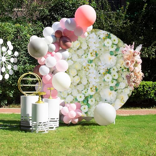 6.5x6.5ft Floral Wedding Party Round Backdrop Cover - Light Yellow Flowers and Leaves Circle Wall With Greenery - Mr and Mrs Bridal Shower Photography Background - color: Yellow Green, size: 6.5x6.5ft-Diameter