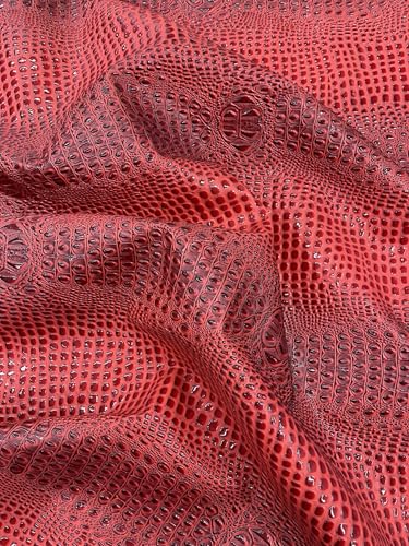 Glossy Two Tone Gator Fake Leather Upholstery, 3D Crocodile Skin Texture Faux Leather PVC Vinyl, 54" Wide (Dragon Red, 18" X 54") - color: Dragon Red, size: 18" X 54"