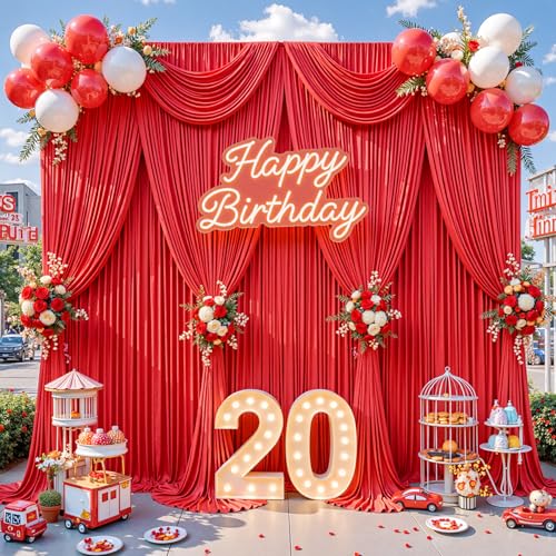 10x8ft Red Backdrop Curtains for Parties Wrinkle Free Fabric Backdrop Curtain Birthday Party Photo Backdrop Drapes for Wedding Baby Shower Bridal Shower Photography Back Drop 2 Panels 5x8FT - color: Red, size: 10 ft X 8 ft(2 Panels 5ft X 8ft)