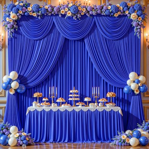 8ftx10ft Wrinkle Free Royal Blue Backdrop Curtain - 10 Feet Photography Backdrop Drapes, Silky Polyester Back Drop Cloth for Wedding Baby Shower Balloon Arch Background - color: Royal Blue, size: 8FTx10FT (W4'xH10', 2 Panels)