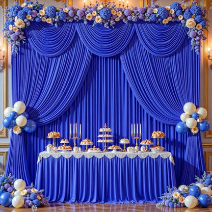 8ftx10ft Wrinkle Free Royal Blue Backdrop Curtain - 10 Feet Photography Backdrop Drapes, Silky Polyester Back Drop Cloth for Wedding Baby Shower Balloon Arch Background - color: Royal Blue, size: 8FTx10FT (W4'xH10', 2 Panels)